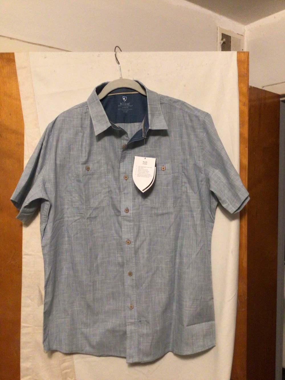KUHL “Karib” two tone soft cotton blend short sleeve shirt SZ L NWT with defect